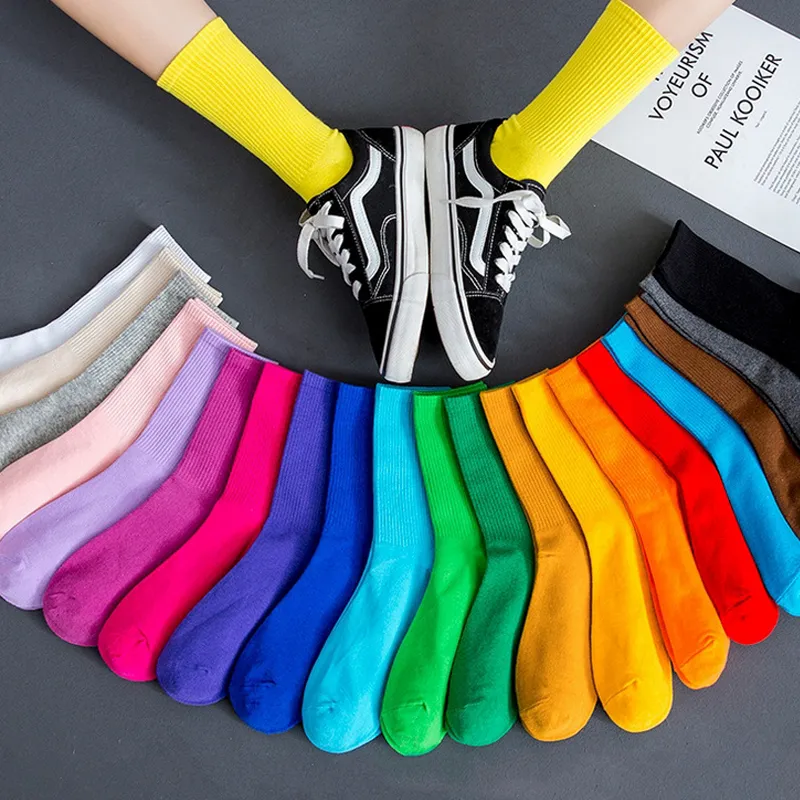 Godis färg kvinnor flicka bomull strumpor mångfärgad enkel stil andas socka för presentparty grossist pris