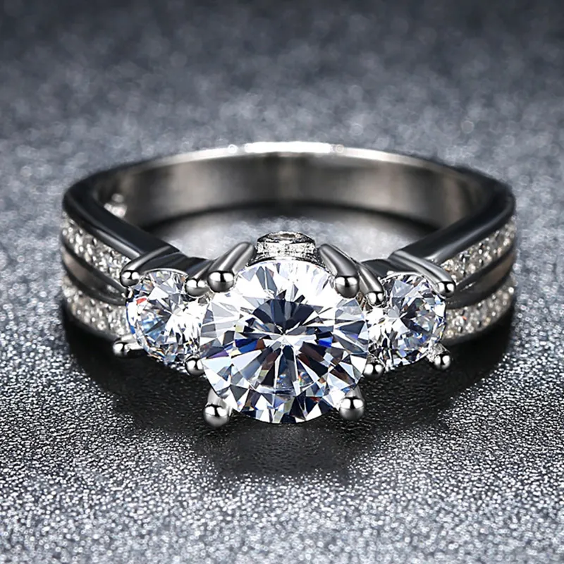 Anello in argento sterling 925 fatto a mano con pietra di zircone a tre pietre per le donne gioielli di moda da sposa per fidanzamento J-036254J