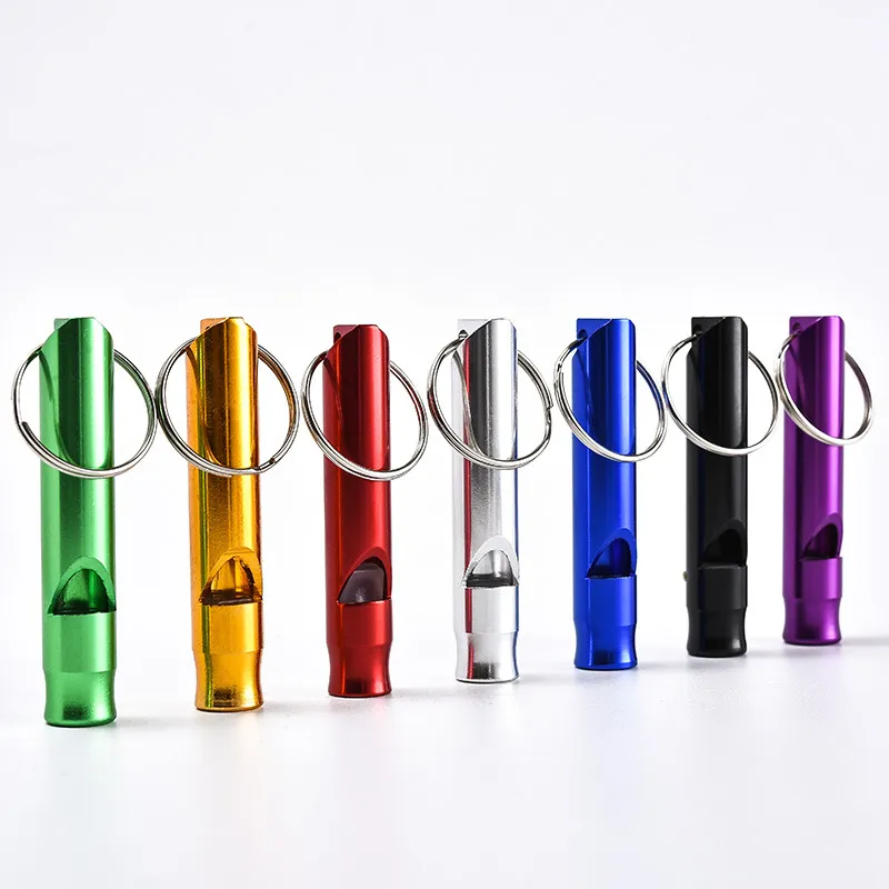 Outdoor Gadgets 4,7cm * 0.9cm Whistles Training Multifunktionell Aluminium Emergency Survival Keychain för Camping Vandring Sport SC017