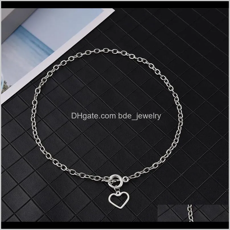 korean fashion punk silver color love heart shape pendant choker metal chain necklace for women retro ins street hip hop jewelry