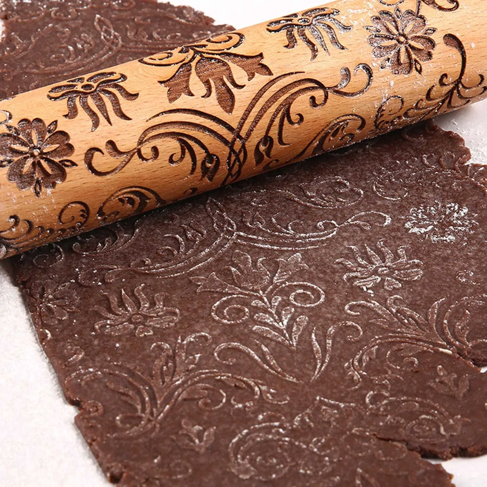 Creative Pattern Rolling Pin Wooden Household Baking Embossed Engraving Pin Home Kitchen Noodles Bread Making Tool 211008