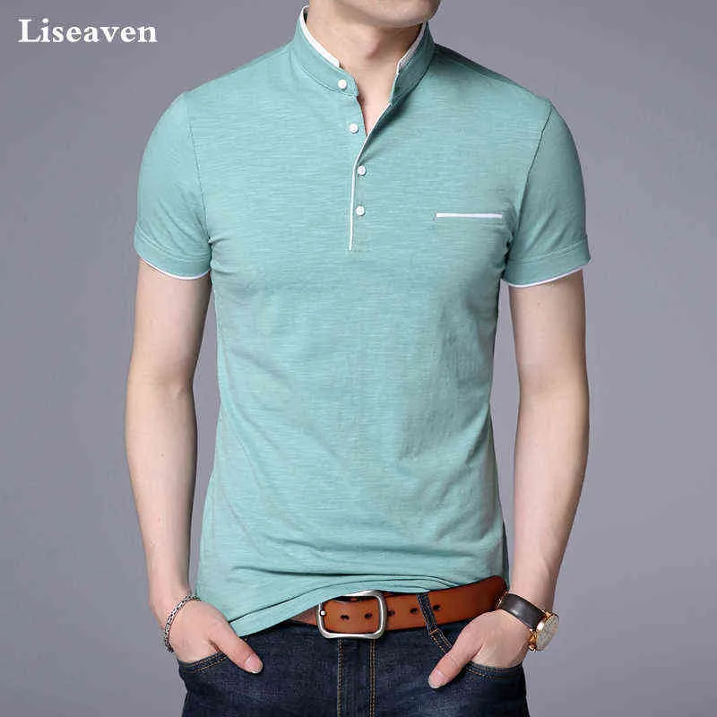 Liseaven män Mandarin Collar T-shirt Basic tshirt Male Short Sleeve T Shirt Helt ny Topstees Bomull T-shirt G1222