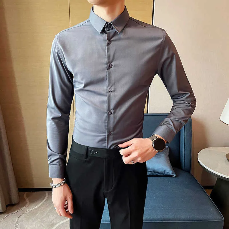 Mens Slim Fit Long Sleeve Spring Casual Shirt Black White Black