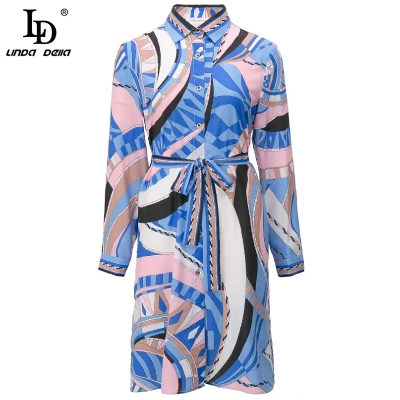 Moda Runway Verão Vestido Mulheres Manga Longa Impressão Geométrica Bohemia Feminino Camisa Estilo Vestidos 210522