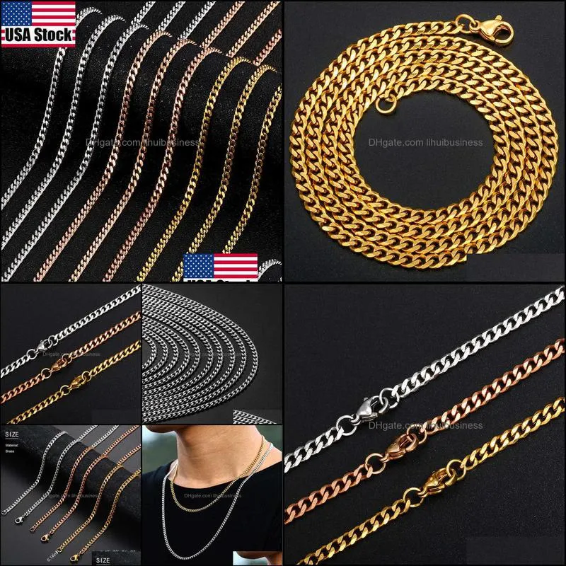 5pcs/Set 3mm Miami Cuban Link Chain StainlSteel Necklace Women Men`s Curb Cuban Gold Chain Male Jewelry Gifts Y0528