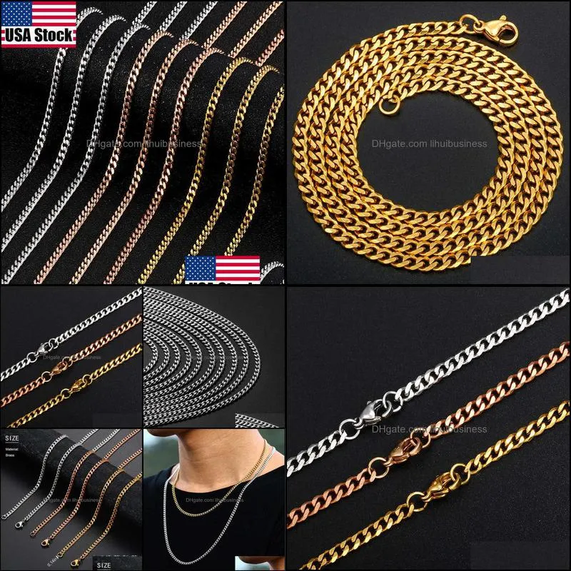 5pcs/Set 3mm  Cuban Link Chain StainlSteel Necklace Women Men`s Curb Cuban Gold Chain Male Jewelry Gifts Y0528