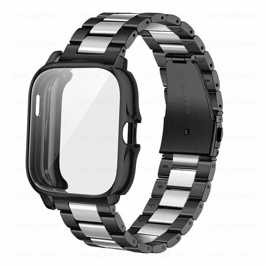 Bracelet en métal pour Amazfit Bip S Bracelet de boîtier pour Xiaomi Amazfit Bip Lite u Gts 2 Mini Band Strap Protecteur d'écran Film H0915