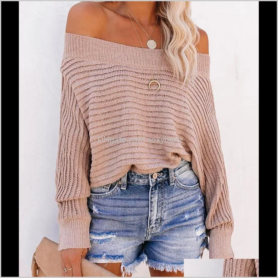 fitshinling off shoulder women`s knitwear sweater batwing sleeve oversize jumper autumn winter bohemian pullover sweaters sale