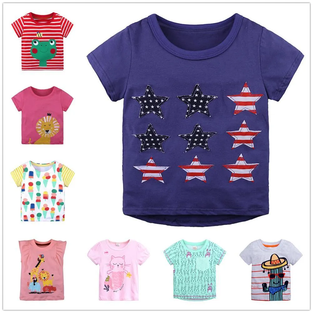 スターガールズ服Tシャツ子供ジャンパーティーシャツ夏の王女ベビーガールのブラウスTシャツ100％コットン1T 2T 2T 4T 5T 6T 210413