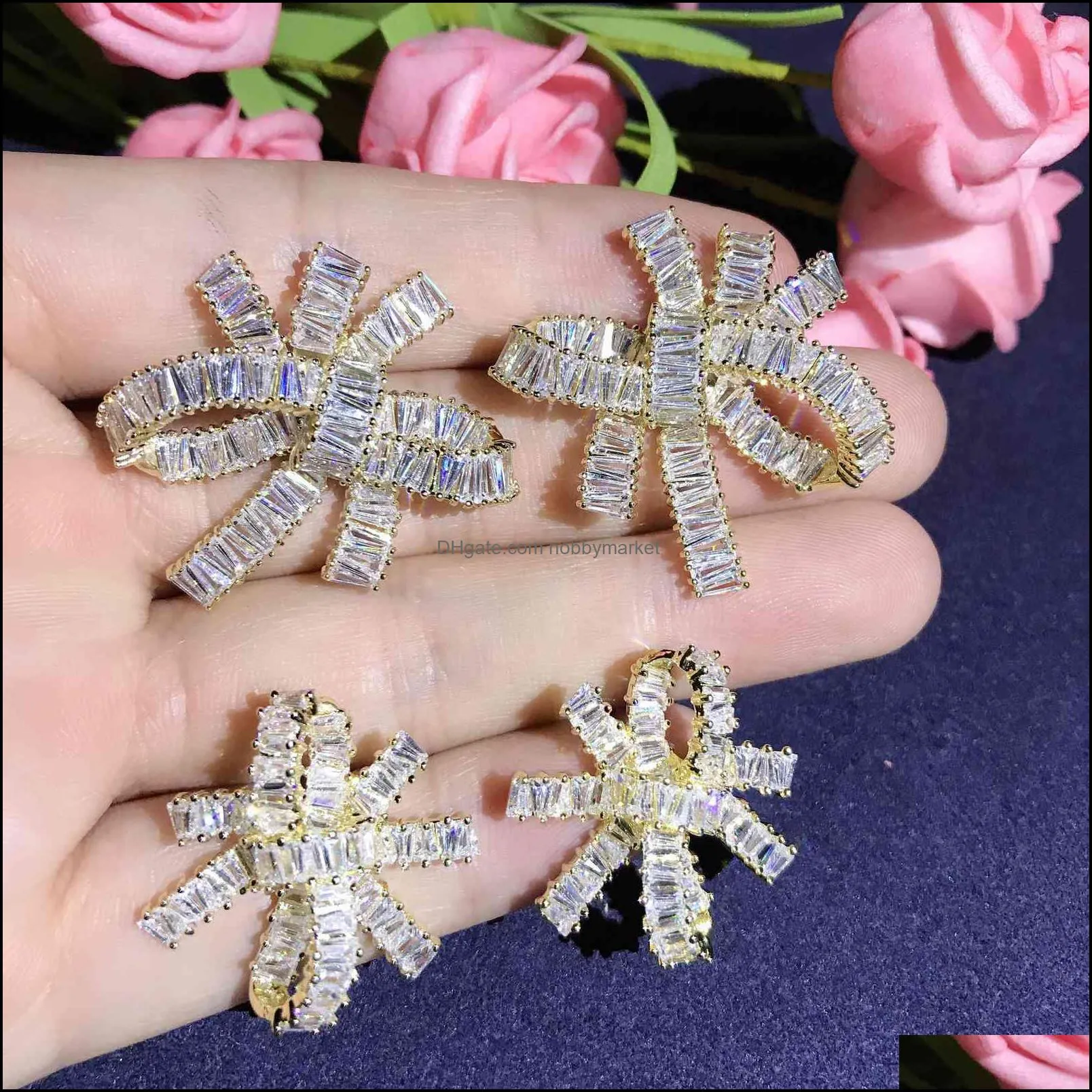 Anti-allergy shinning bowknot design lady stud earrings sweety fashionable Korean stylish jewelry trend 210323