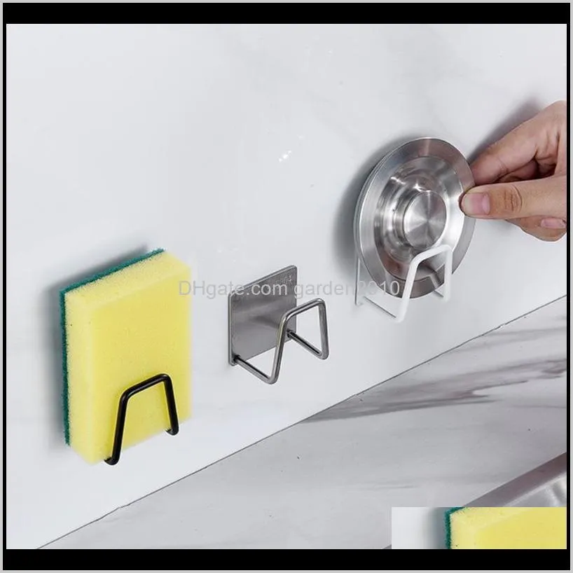 stainless steel kitchen sponges drain holder drying rack accessories sink storage organizer punch- hook hooks & rails