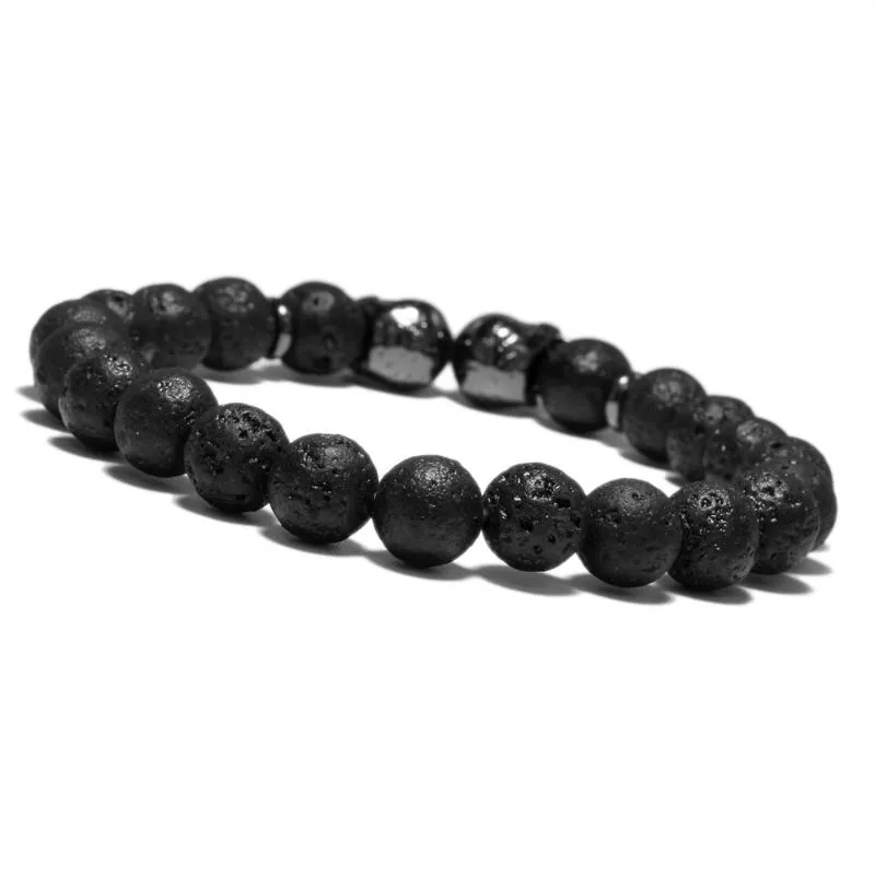 Punk podwójne projektowanie koraliki Bransoletka 4 Kolor Stone Kamienna Lava Braclet for Men Breyband Jewelry Homme Strandsbed Strands274f