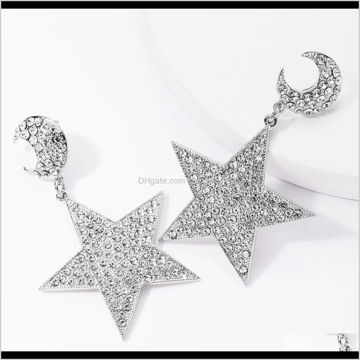exaggerated alloy rhinestone diamond moon star full diamond earrings women`s fashion super flash eye-absorbing earrings cold wind