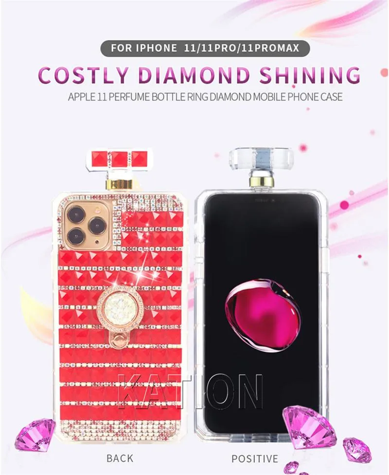 3D Diamond Gems Cinderella Carage Bling Cases Ketting Lanyard voor Samsung S21ultra S21 Note20 Note10 S10Plus S9 Designer Crystal Rhinestone Ring Houder Back Cover