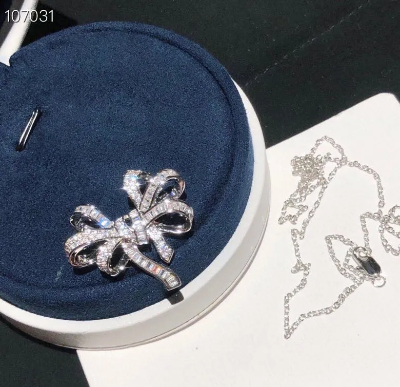 Luxus Marke Designer Anhänger Charme Halskette s925 Sterling Silber Voller Kristall Schmetterling Bogen Knoten Brosche Für Frauen Jewelry253G