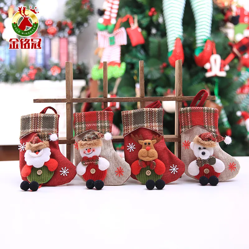 Meias de Natal Meias Snowman Santa Elk Urso Impressão de Natal Doces Saco de Presente Xmas Decoração de árvore JW28