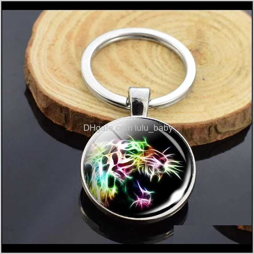 aggressive tiger pattern double keychain fashion tigers glass cabochon jewelry pendant key chain handmade accessories men gifts