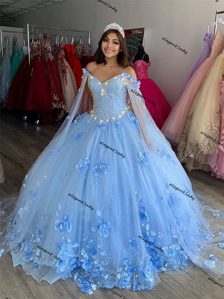 Blue quinceanera dresses clearance with sleeves