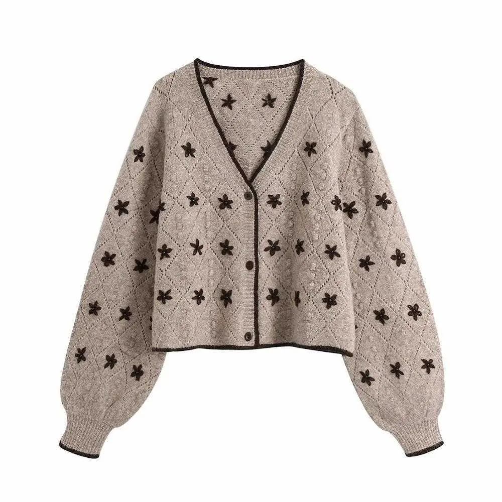 Jesienno-zimowa damska haftowana dzianinowa kardigan z długimi rękawami moda codzienna przytulne ciepłe damskie swetry 210709