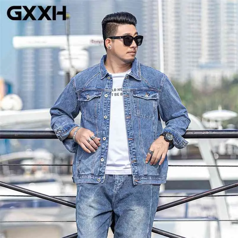 Erkek Denim Ceket Artı Boyutu 5XL 6XL 7XL Açık Mavi Erkekler Moda Tasarım Bahar Büyük Erkek Boy Jean 210811