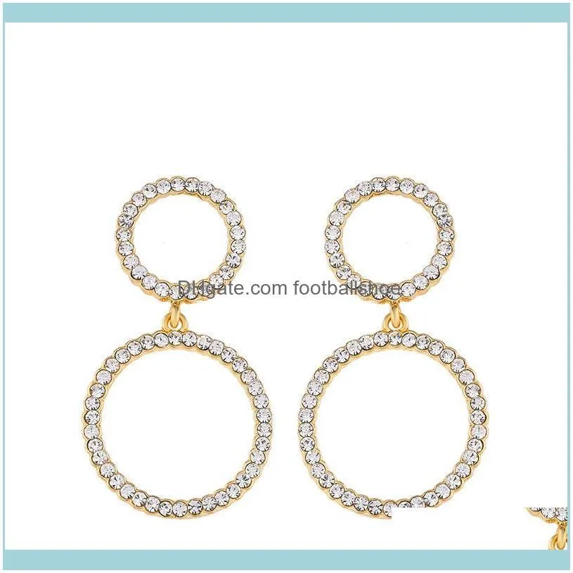 Designers 2021 Korean temperament Street racket double ring earrings with diamond, fashionable, simple and versatile, popular erp04