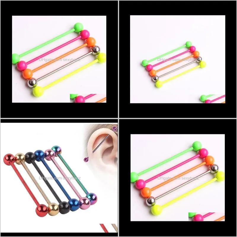 5 candy Colors 38mm Long Bar industrial barbell piercing spiral earring ear Piercing Bar steel Ear Plug Stretcher