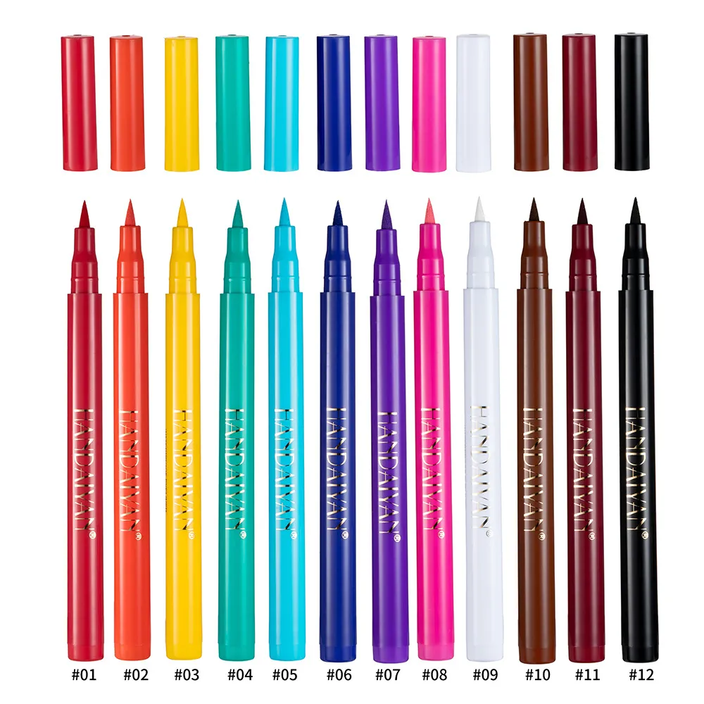 Kit d'eye-liner de couleur HANDAIYAN 12 couleurs/paquet, ensemble de crayons pour les yeux colorés, liquide imperméable mat, maquillage, cosmétiques, maquillage longue durée