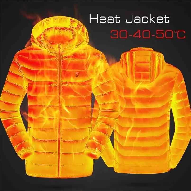 Men Winter Warm USB Heating Fleece Jackets Parkas Smart Thermostat Detachable Hooded Heated Waterproof Jacket Clothing 210916