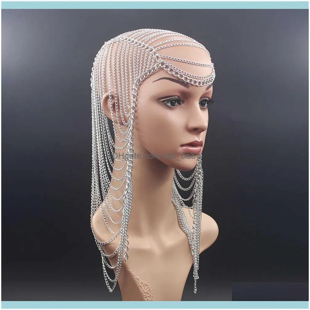 Jewelryluxury złoty metal długi mączkowość punkowa biżuteria do łańcucha dla kobiet impreza Wedding Hair Aessories Headpiece Drop dostawa 2021 Bmnqo