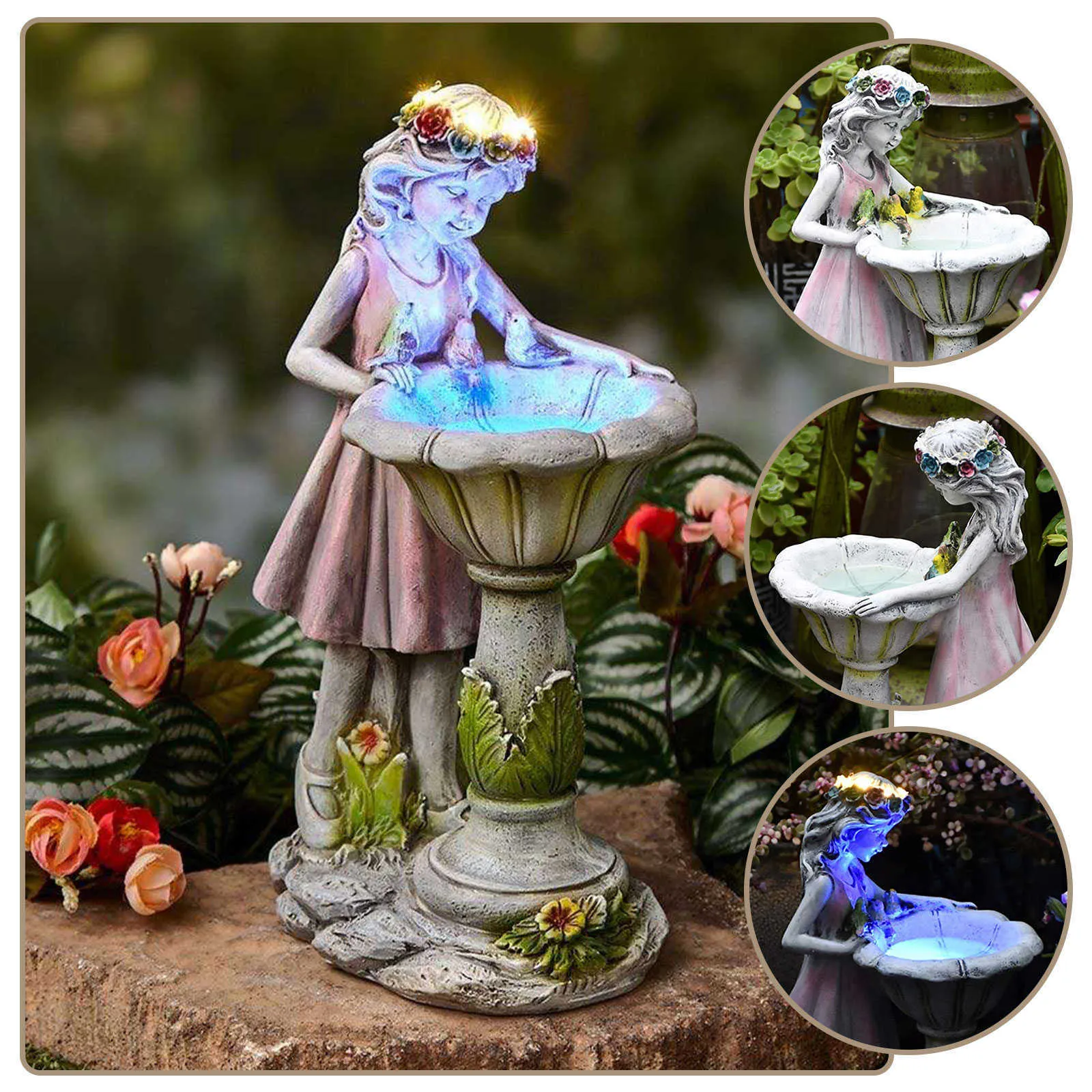Acheter Ornements lumineux en résine pour fille féerique, décoration de  jardin, artisanat de sculpture de fleurs, ornements d'ange féerique,  ornements lumineux Led solaire