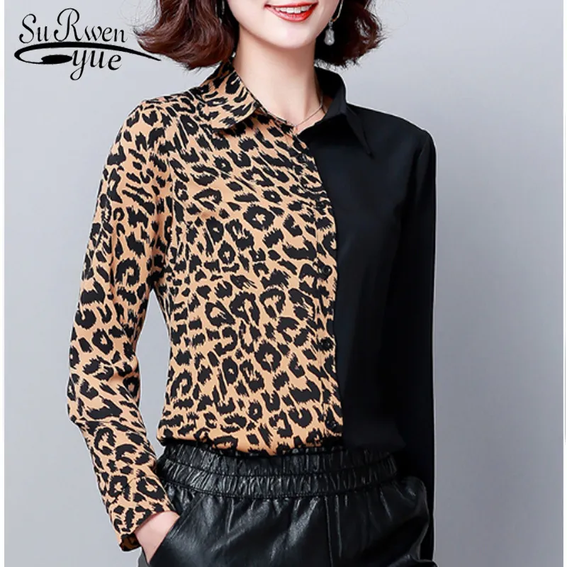 Sexy Leopard Long Sleeve Blouse Blusas Mujer De Moda Print Office Ladies Chiffon Autumn Winter Tops Women 5971 50 210521