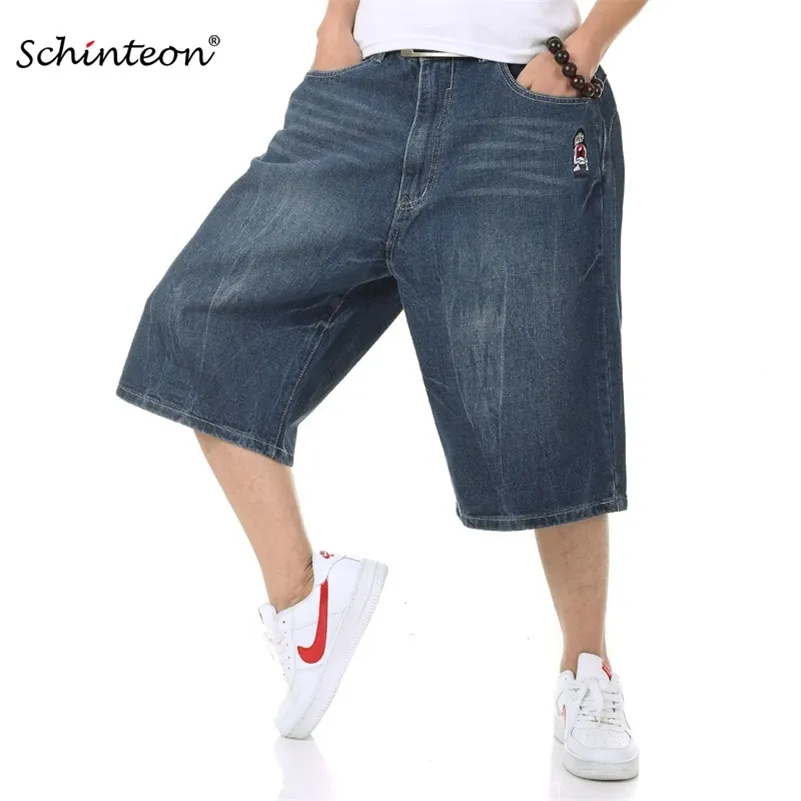 Schinepon Summer Plus Size Wide Been Jeans Shorts Mannelijke Skateboard Swag Baggy Heren Capri Denim Broek 42 46 44 210331
