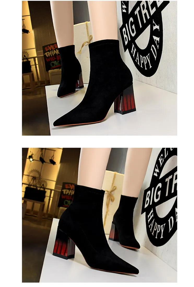 Fashion women boots Lint cotton decorative Pointed Low tube Thick high heel sexy size 34-40