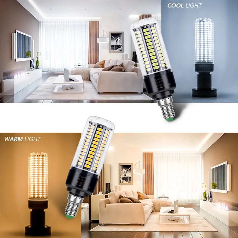 E14 LED الذرة لمبة 110V-220V E27 SMD5736 No Flicker Chandelier Candle Light 28 40 72 108 132 156 189 LEDS