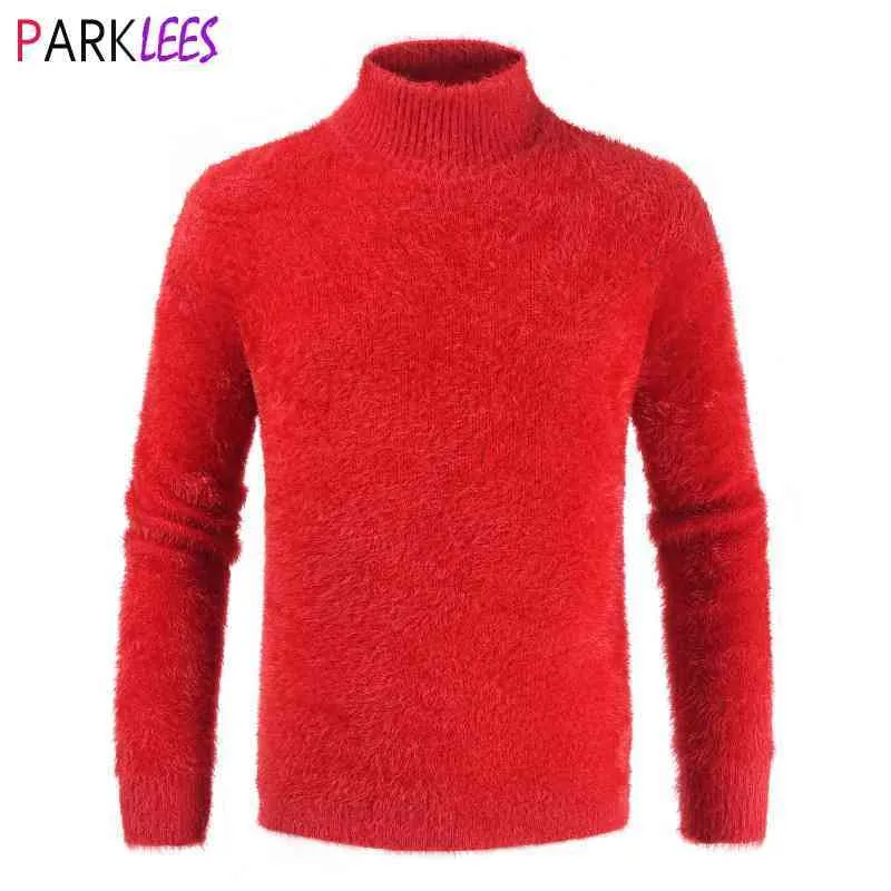 Tambeneck mohair pull mohair hommes femmes automne cascus occasionnel chaude femme rouge pulls pulls slim ajustement soft tricoter soft homme 210522