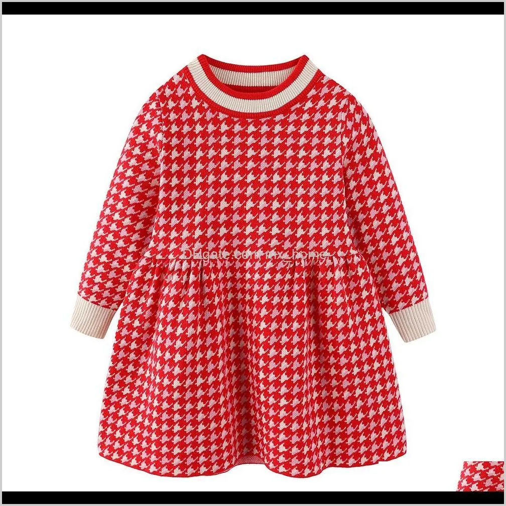mudkingdom toddler girls houndstooth sweater dress pullover knit baby clothes sweater dress for girl 201126