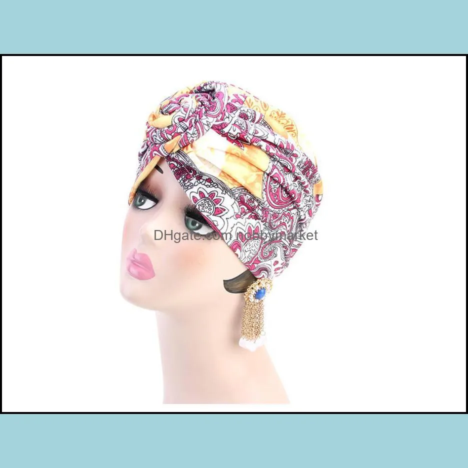 New fashion Women African pattern flower turban Muslim hat Turban headscarf headwrap Ladies Chemo Cap Bandanas Hair Accessories