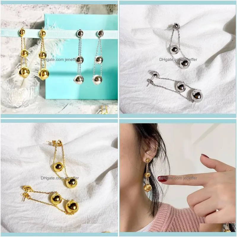 of same 04 the Korean fashion top version floor three ball chain earrings with copper plated gold smooth surface and all metal size