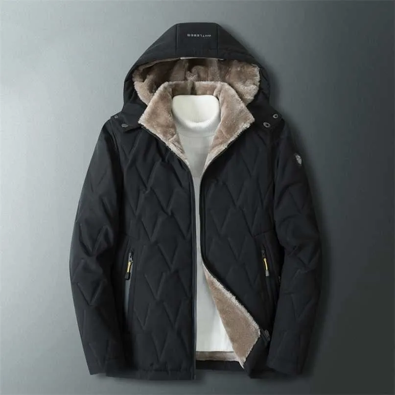 Толстый флис с капюшоном Parkas куртка мужчины зима высокое качество водонепроницаемый пальто мода повседневная зимняя шерсть вкладыш Parkas мужчина 211204