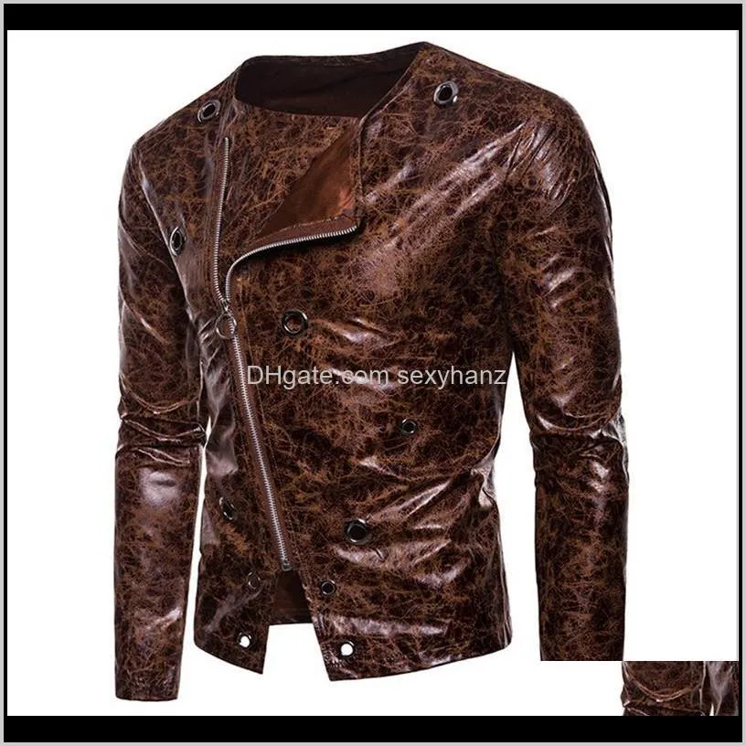 men`s pu leather zipper coat motorcycle slim jacket biker outwear top side zipper punk fashion leather jacket autumn streetwear