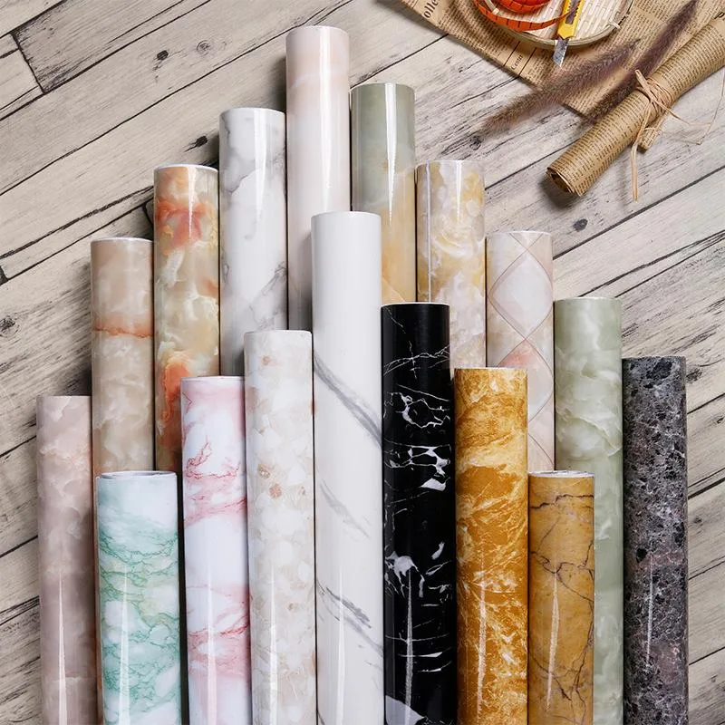 Premium Marble PVC Waterdicht Zelfklevend Wallpapers DIY Meubel Kabinet Garderobe Renovatie Home Decor Keuken Badkamer Sticker RH3575