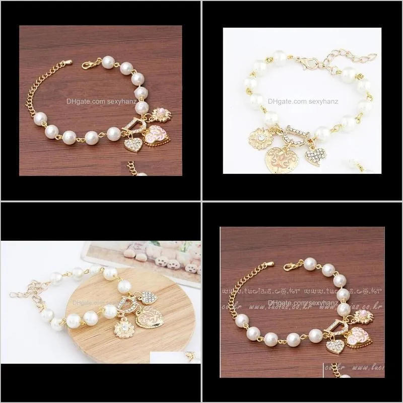 b327 pearl jewelry gold chain bling rhinestone heart bracelets charm jewelry wholesale factory price #2029