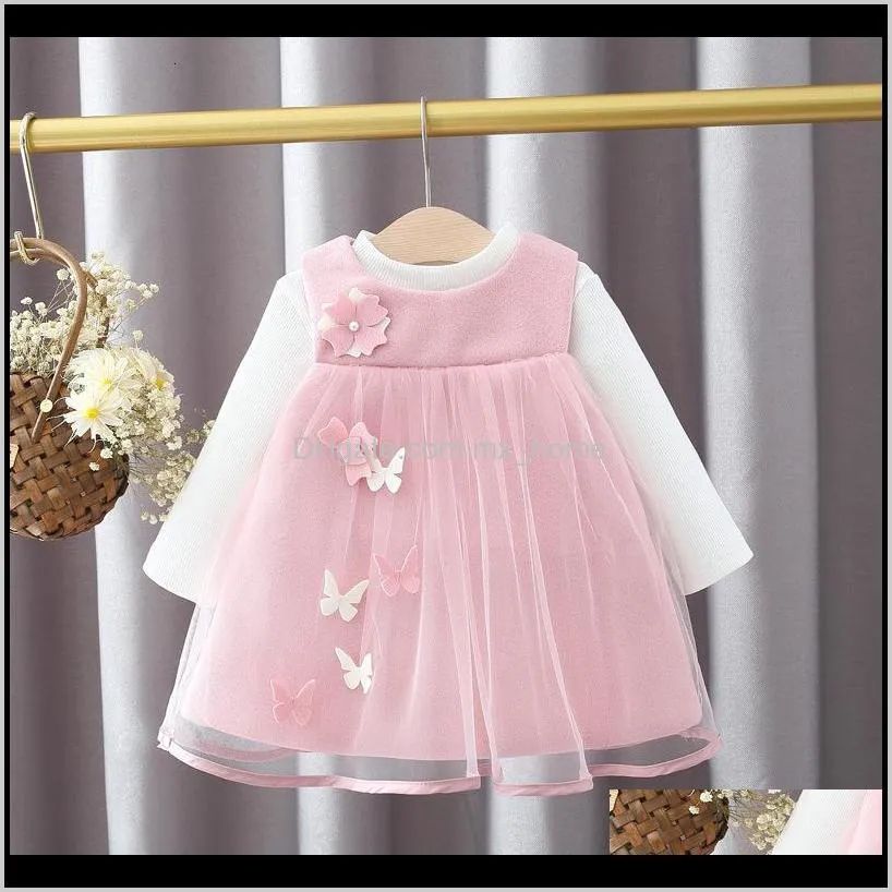2021 new spring one year girl`s birthday party clothes fancy girl outfits set of baby t-shirt + tutu woolen cloth d almx