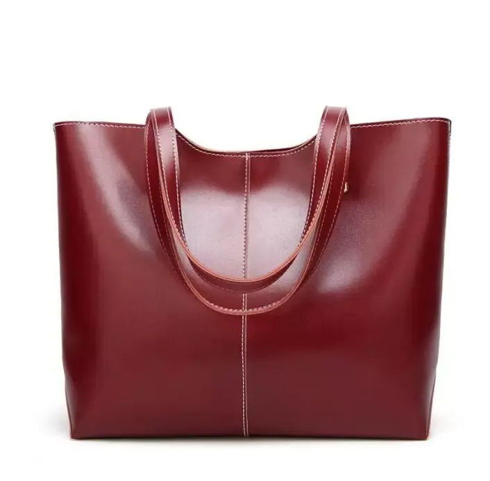 HBP dames portemonnees handtassen olie was leer grote capaciteit tas casual vrouwen schoudertassen wijn rode kleur