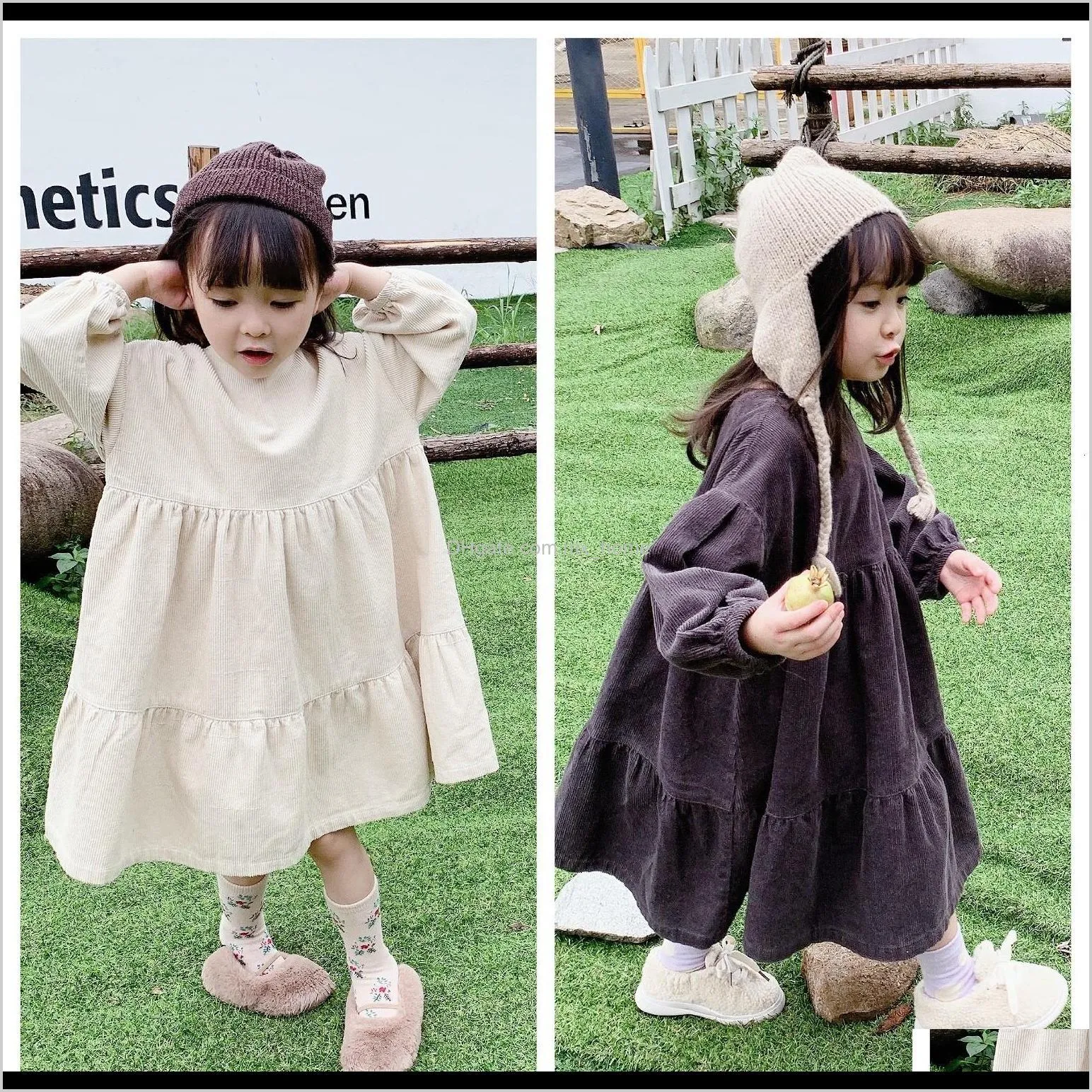 2021 new baby girl corduroy lantern long sleeve party es for girls pullover princess casual loli style fashion cotton utod