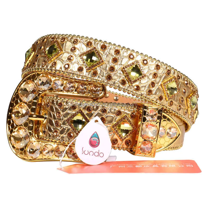 Sundo Gold Studded Herkimer Diamond Waist Belt For Men And Women