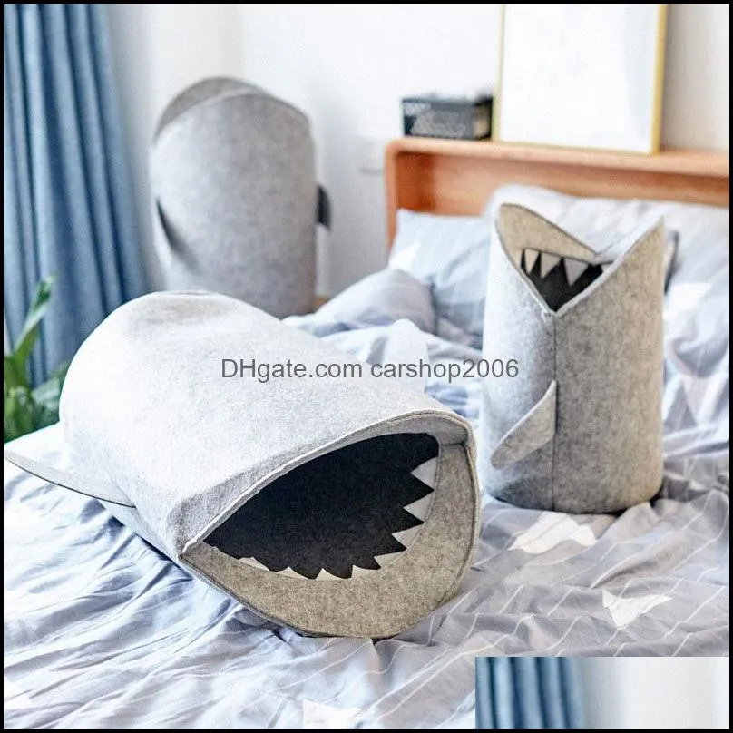 S/M/L Shark Felt Storage Basket Kid Toy Storage Bucket Sundries Cartoon Shark Storage Box Clothes Hamper Laundry Basket DBC VT0587