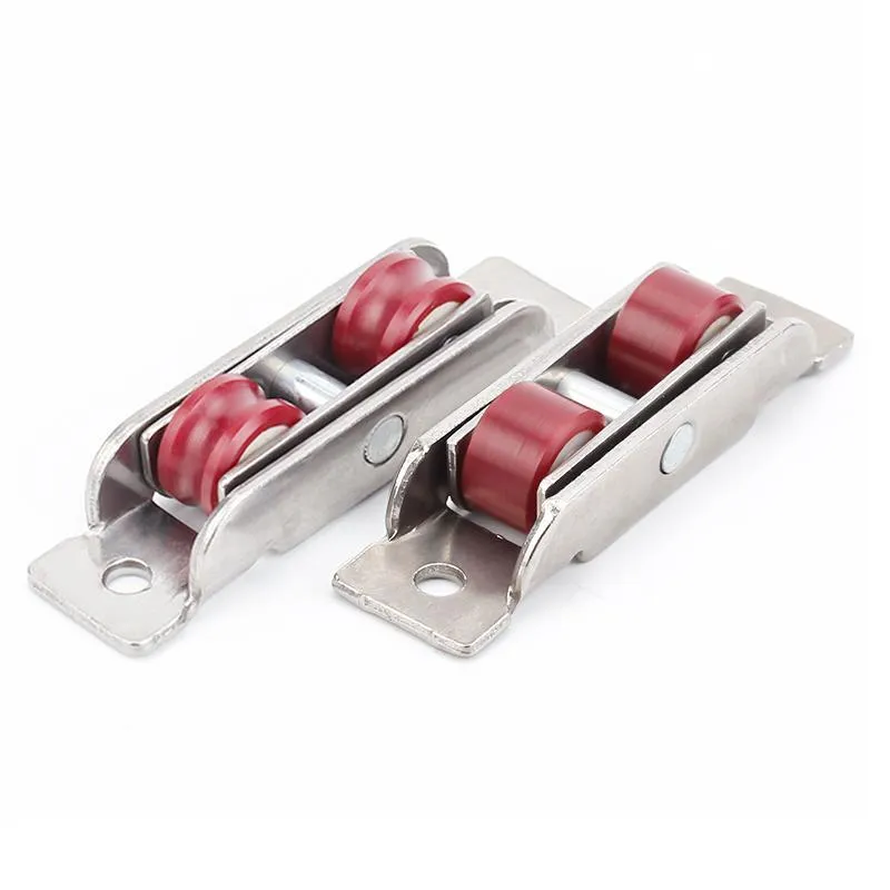 4Pcs Stainless Steel+Red Nylon Flat/Concave Double Wheel Plastic Steel Slide Doors Window Pulley U-type Ultra-silence Other Door Hardware