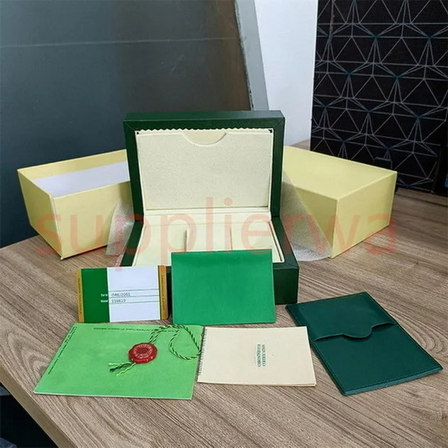 U1 2022 Rolex Luxury Green boxes Mens For Original nner Outer Woman's Watches Boxes Hommes Montre-bracelet Certificat-cadeau Sac à main Brochure Tote Bag designer Watch Box ST9