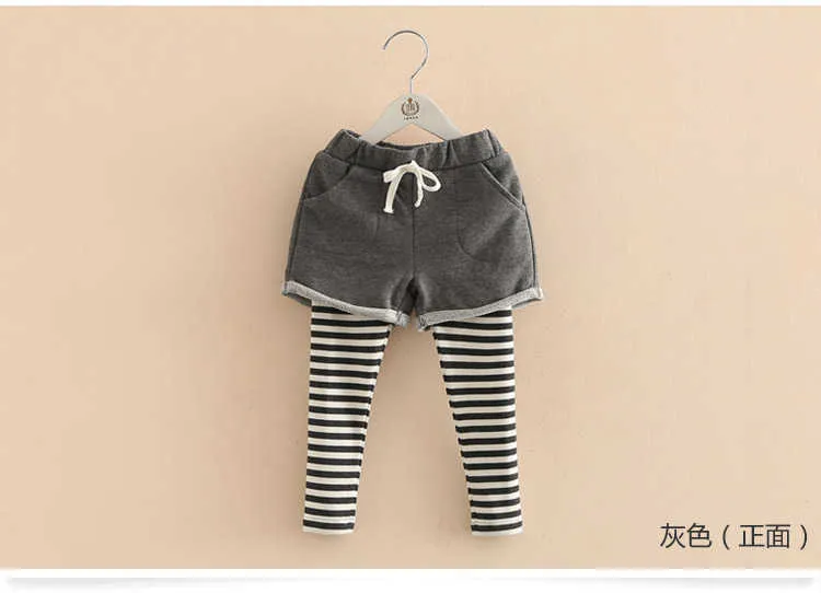  Spring Autumn Korea 2-10 Year Children Full Length Capri Pocket Pants Baby Culottes Lace Skirt Kids Girls Striped Leggings (9)